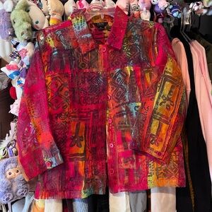 Sheer Tropical Style Mid Sleeve Button Up